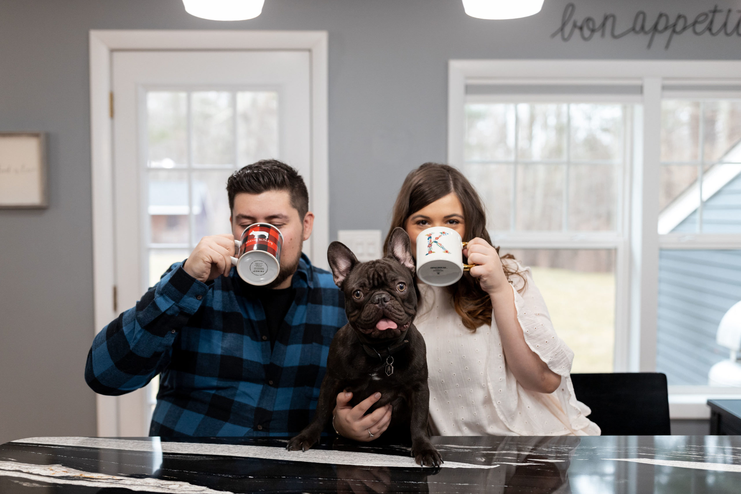 couple session photos kitchen dog lifestyle boston